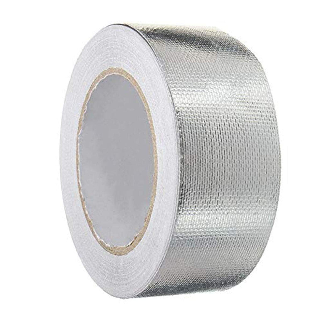 Glass Fiber Cloth Aluminum Foil Tape, HAOT Fireproof Self-Adhesive Tape High Temperature Leak Proof Tin Foil Paper Duct Tape Seal Pipe Insulation Tear Resistance Metal Repair 2" x 82' Roll - Silver