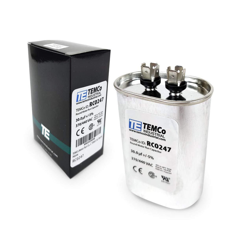 TEMCo 30 uf/MFD 370-440 VAC Volts Oval Run Capacitor 50/60 Hz AC Electric - Lot -1 30 uf (1 Pack)