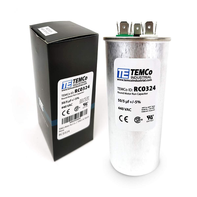 TEMCo 50+5 uf/MFD 440 VAC Volts Round Dual Run Capacitor 50/60 Hz AC Electric - Lot -1 50+5 uf (1 Pack)