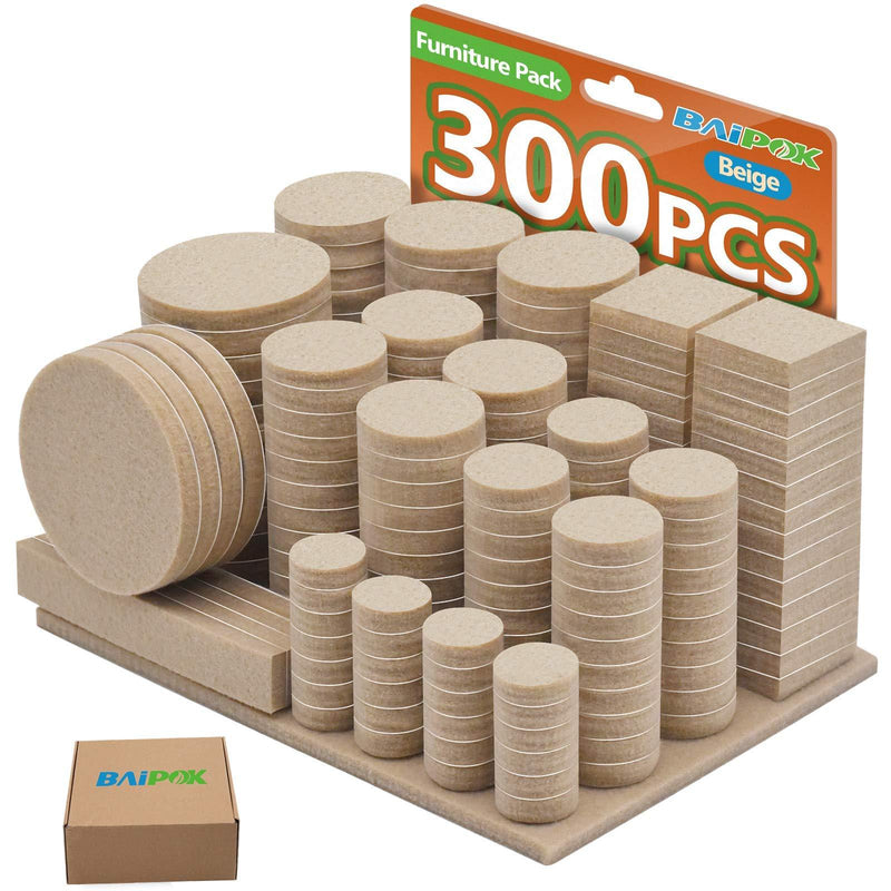 Furniture Pads 300 Pack Premium Furniture Felt Pads (Beige), Huge Quantity Self Adhesive Felt Pads, Anti Scratch Floor Protector for Furniture Legs Hardwood Floor with 60 Cabinet Door Bumpers Beige