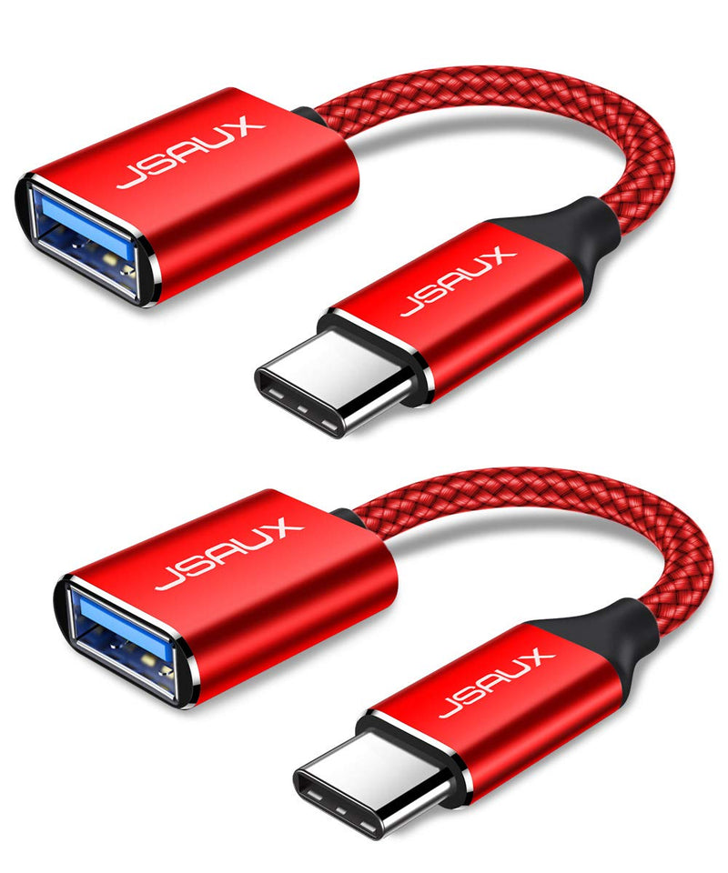 USB C to USB Adapter [2 Pack], JSAUX USB Type C Male to USB 3.0 Female OTG Cable Thunderbolt3 to USB Adapter Compatible with MacBook Pro/Air 2019 2018 2017, Galaxy S20 S20+ Ultra Note 10 S9 S8-Red 2 Pack Red
