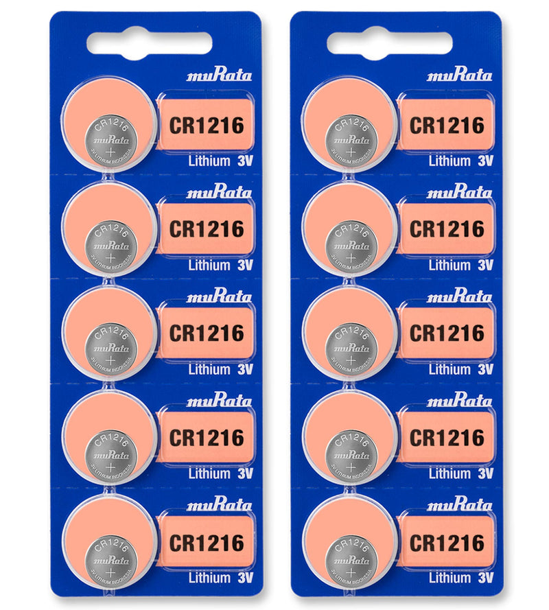 Murata CR1216 Battery DL1216 ECR1216 3V Lithium Coin Cell (10 Batteries) 10 Batteries