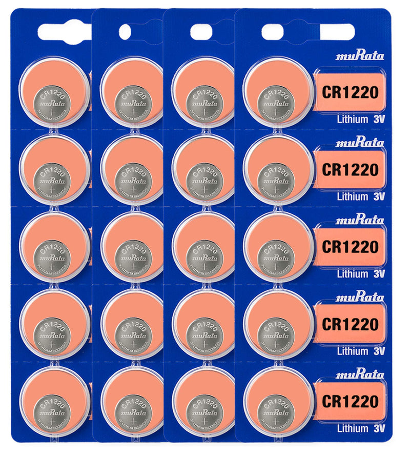 Murata CR1220 Battery DL1220 ECR1220 3V Lithium Coin Cell (20 Batteries) 20 Batteries