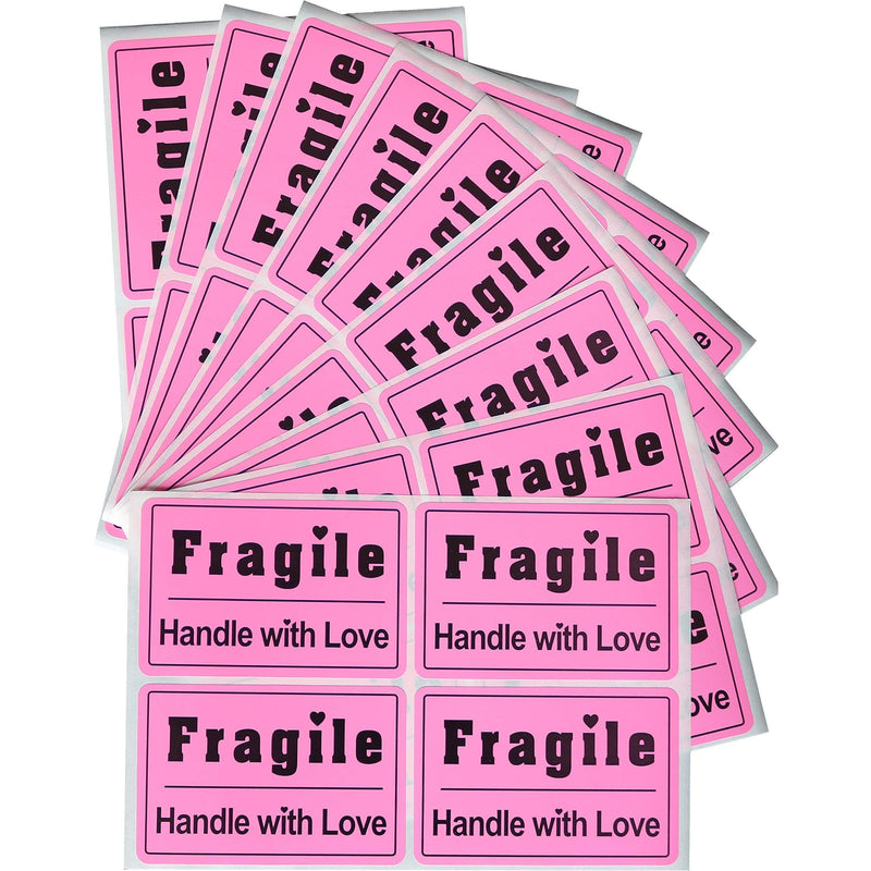 MeshaKippa 300pcs 2x3" Cute Pink Fragile Shipping Sticker for Personal Gift Bag, mailing Packages and Box Black Pink