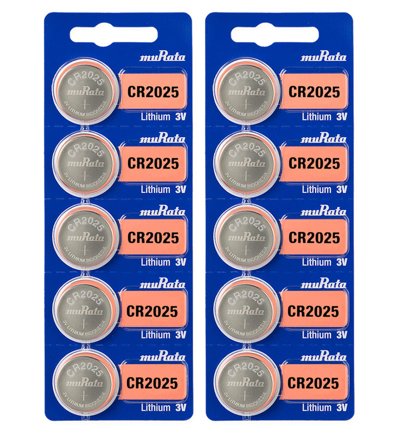 Murata CR2025 Battery DL2025 ECR2025 3V Lithium Coin Cell (10 Batteries) 10 Batteries