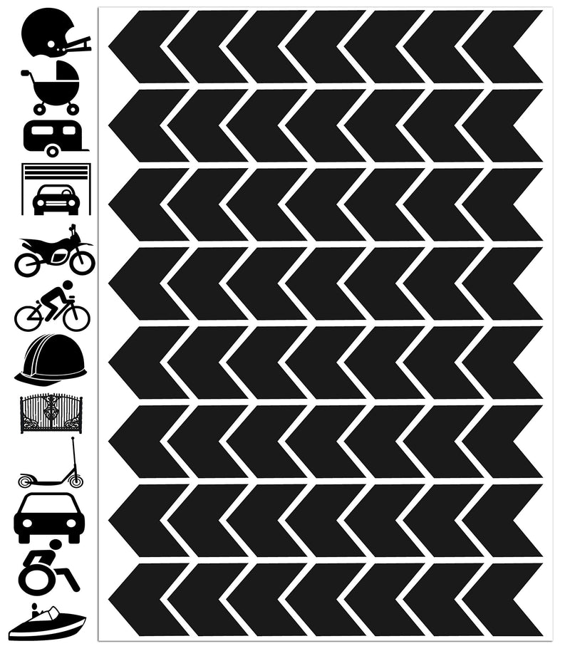 56pcs High Visibility Warning Reflective Stripes Arrows Stickers Bike Decals Black Reflector Highly Night Safety Sign Visibility Universal Self - Adhesive D 50