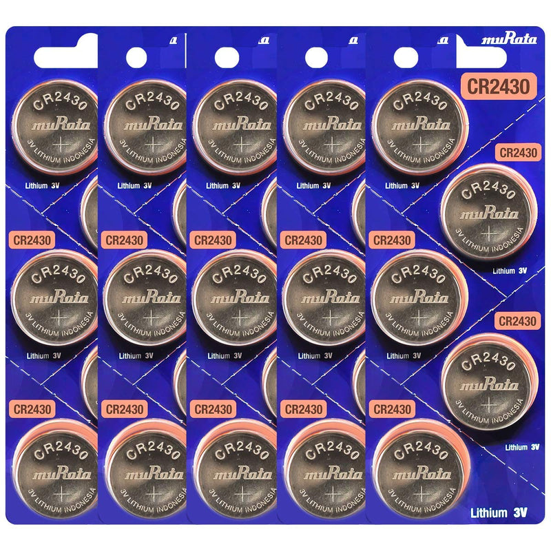 Murata CR2430 Battery DL2430 ECR2430 3V Lithium Coin Cell (25 Batteries) 25 Batteries