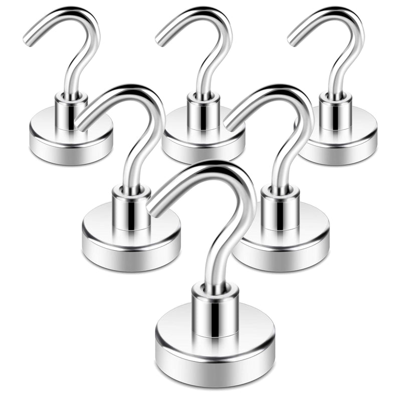 Neosmuk Magnetic Hooks,35lb+ Cruise Essentials Hook CNC Machined Base,Ideal for Grill,Towel,Kitchen Indoor Hanging (Silvery White, Pack of 6) 35lbs Magnetic hooks Plus