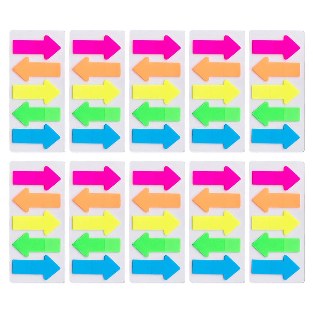 NUOBESTY 10Sets of Neon Page Marker Arrow Stickers Colored Index Tabs Flags Bookmarks Sticky Notes for Home Office Students