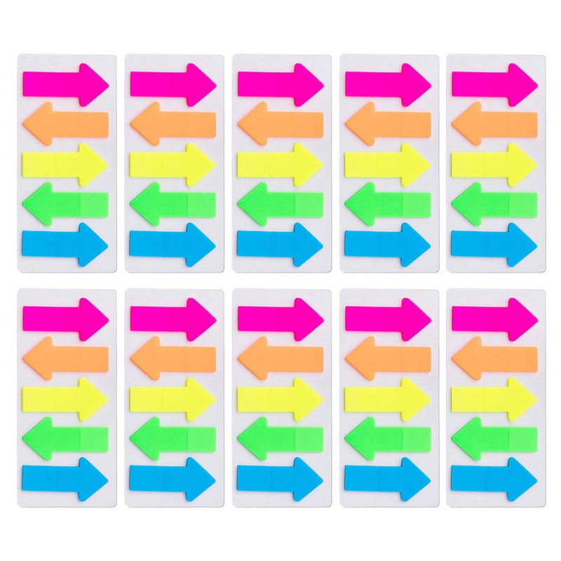 NUOBESTY 10Sets of Neon Page Marker Arrow Stickers Colored Index Tabs Flags Bookmarks Sticky Notes for Home Office Students