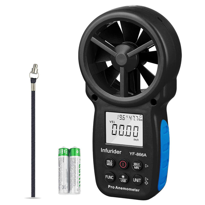 INFURIDER YF-866A Digital Anemometer,Handheld Wind Speed Gauge Portable High-Precision Wind Speed, Wind Temp, Air Flow Measurement Anemometer Data Hold & USB Connected Wind Velocity CFM Tester