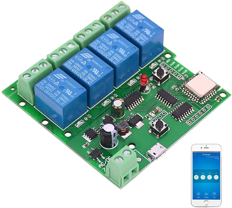 Newgoal WiFi Wireless Inching Relay Monentary/Self-Locking Switch Module DIY Smart Home Remote Control DC 5-32V AC90-260V Ewelink App iOS/Andriod Compatible with Alexa Echo Google Home IFTTT (DC4) DC4