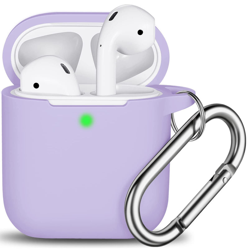 R-fun AirPods Case Cover , Soft Silicone Protective Cover with Keychain for Women Men Compatible with Apple AirPods 2nd 1st Generation Charging Case, Front LED Visible-Pink Purple B-Pink purple