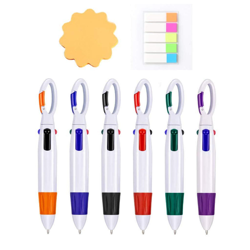 Multicolor Retractable Shuttle Pens 0.7mm 4 Color Ink(Black, Blue, Red, Green) in One Ballpoint Pens with Carabiner Keychain On Top for School, Scribble Activity, Party (6 PCS carabiner shuttle pens)