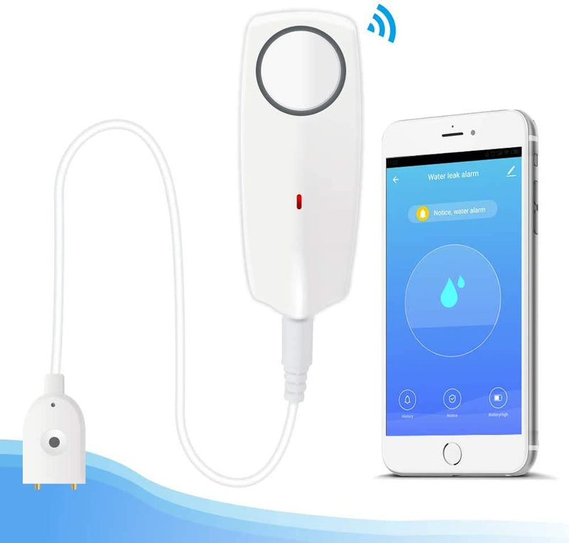 Water Alarm Sensor with 60dB Loud Sound WiFi Leak Detector, Overflow Leak Alarm, Remote Monitoring leaker for Water Heater Basement Sewage Pump, TUYA/Smart Life APP Notification 60 Decibel Alarm Sound