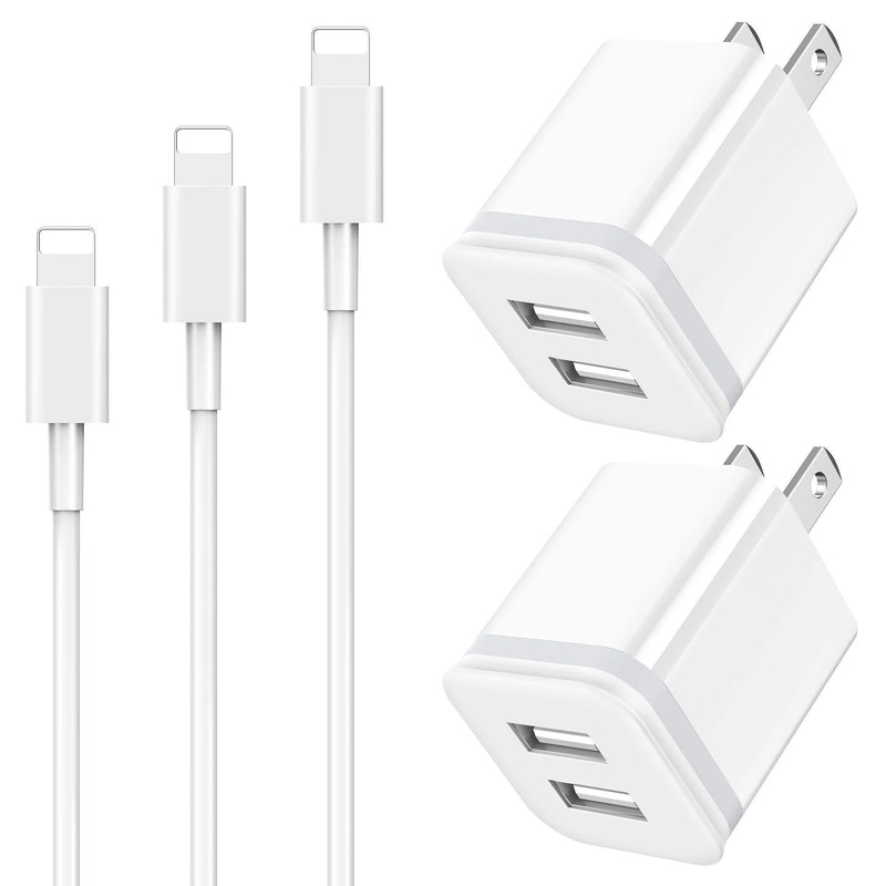 Phone Charger Cable 3ft 6ft 10ft with Wall Plug, LUOATIP 5-Pack Long Charging Cord + Dual Port USB Block Cube Adapter Replacement for iPhone 11 XS/XS Max/XR/X 8/7/6/6S Plus SE/5S/5C, Pad, Pod
