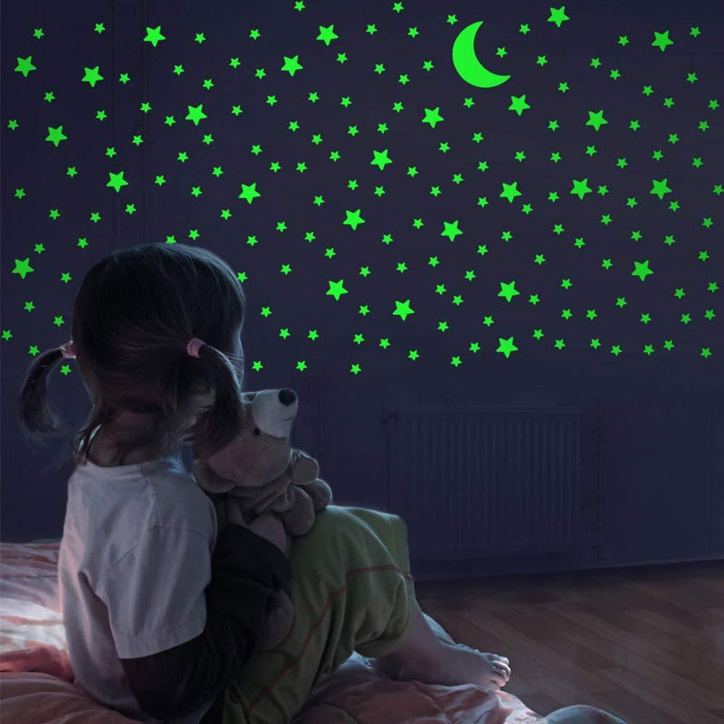 FFL DREAMS Glow in The Dark Stars and Moon, Realistic No Dots No Squares Set. 338 Star Shaped Stickers and Moon, Luminous Adhesives for Room, Wall, Bedroom, Light up Your Ceiling and Living Room