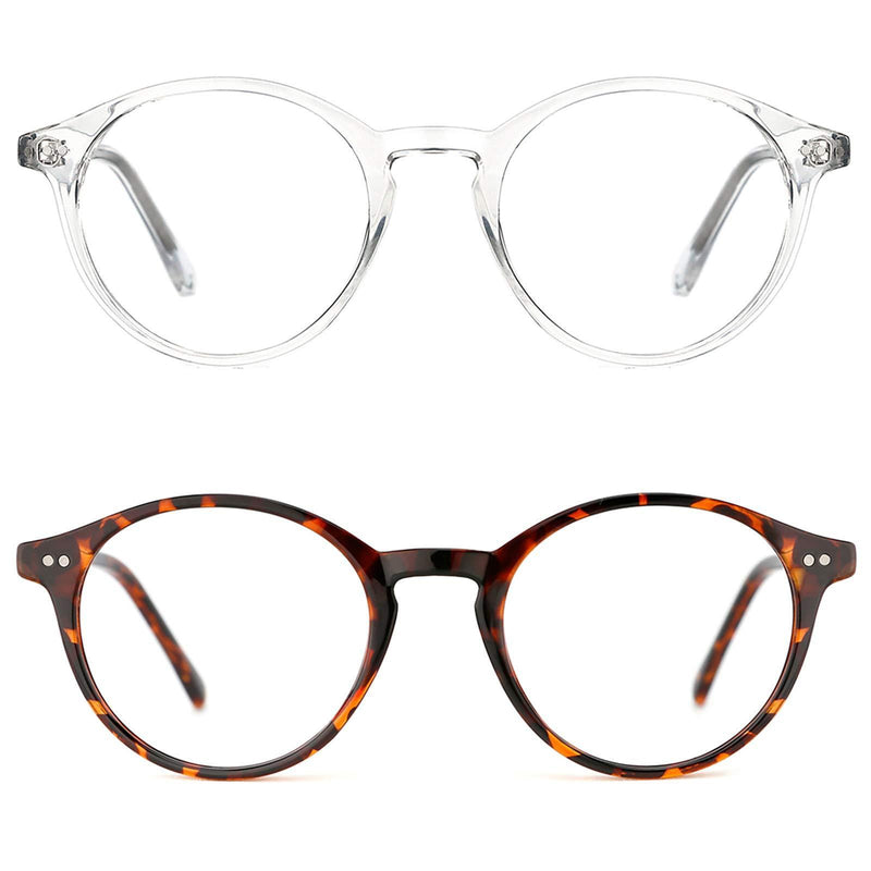 TIJN Blue Light Blocking Glasses Men Women Vintage Thick Round Rim Frame Eyeglasses 07(2pack)transparent/Tortoise
