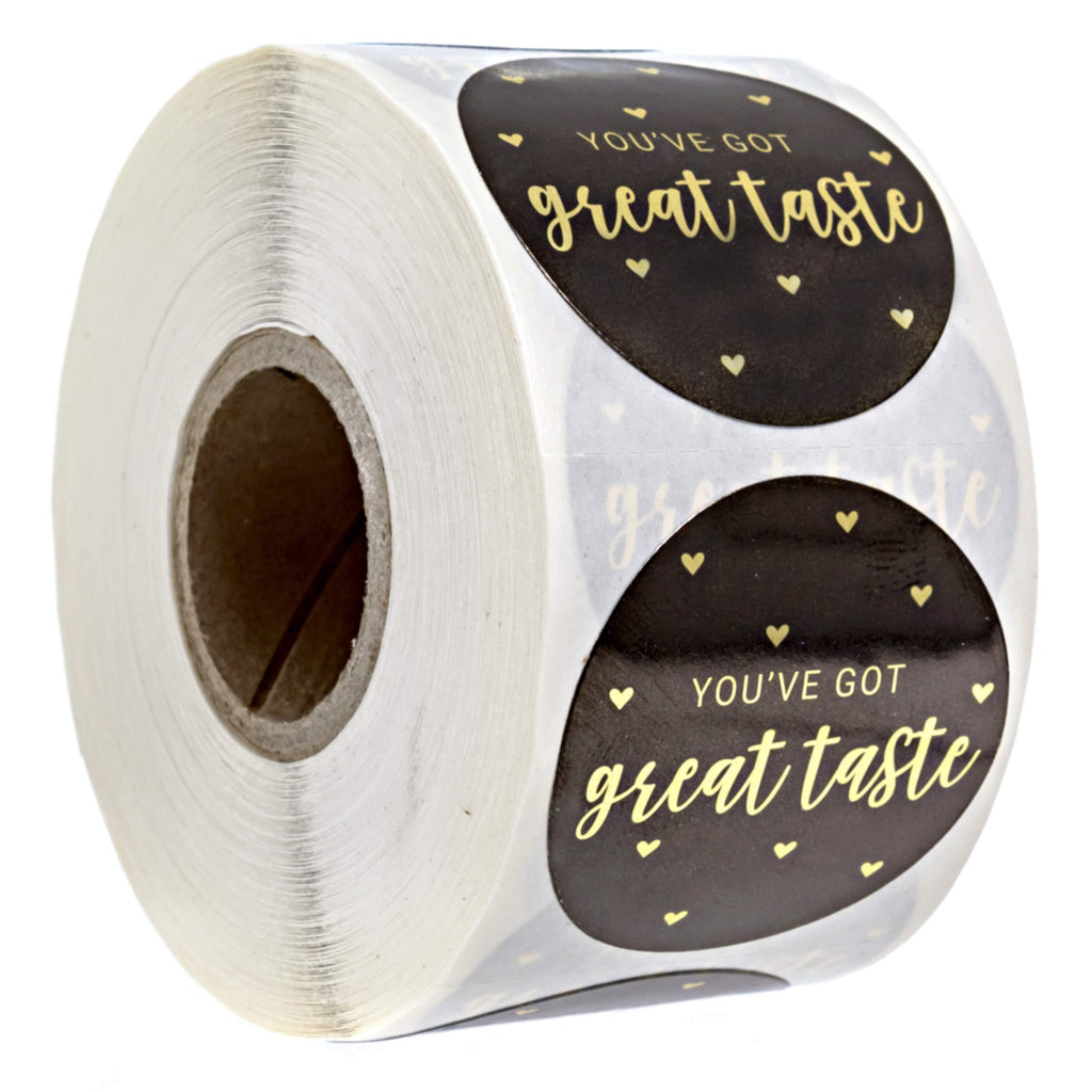 You've Got Great Taste Stickers/Roll of 500 1.5" Labels/Gold Foil Business Stickers