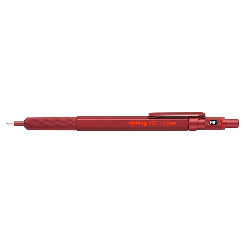 rOtring 600 Mechanical Pencil | HB 0.5 mm | Red All-Metal Body | Hexagonal Barrel 0.5mm