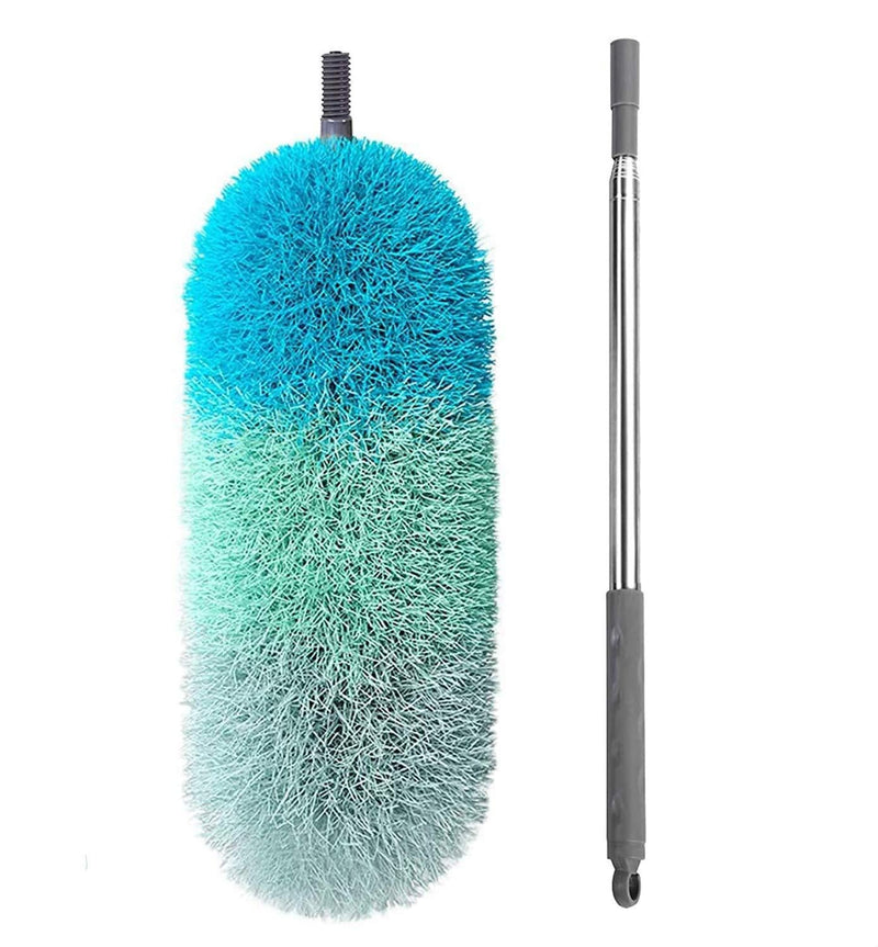 BOOMJOY Microfiber Feather Duster with Extendable Pole, 100" Telescoping Cobweb Duster for Cleaning, Bendable Head, Scratch-Resistant Cover, Washable Duster for Ceiling, Fan, Furniture, Green