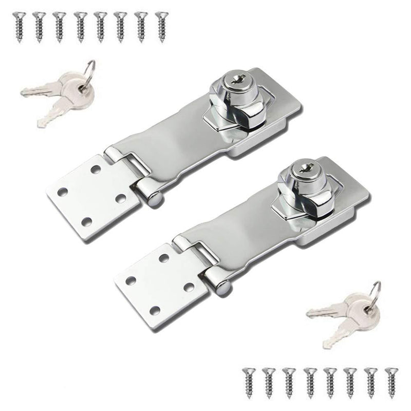 2 Packs Keyed Hasp Locks Twist Knob Keyed Locking Hasp for Small Doors, Cabinets and More,Stainless Steel Steel, Chrome Plated Hasp Lock Catch Latch Safety Lock (4Inch with Lock) 4Inch with Lock