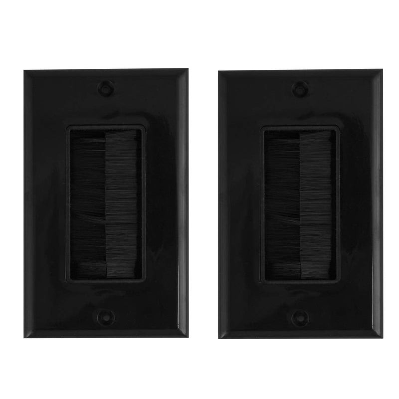 Single Brush Wall Plate(Black/2Pack),Cable Pass Through Insert for Wires,Brush Bristles Style Strap Opening Port Insert Socket,Works Great with Speaker Coaxial HDMI Network or Phone Cables 2 Black