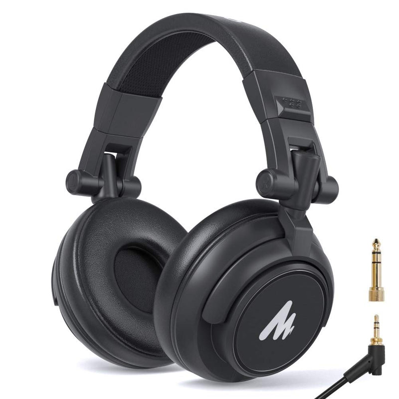 50MM Drivers Studio Headphones MAONO AU-MH601 Over Ear Stereo Monitor Closed Back Headphones for Music, DJ, Podcast (Black) Black Headphones