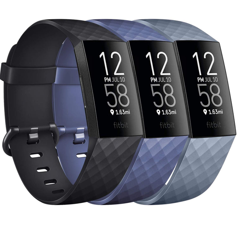 Pack 3 Silicone Bands for Fitbit Charge 4 / Fitbit Charge 3 / Charge 3 SE Replacement Wristbands for Women Men Small Large(Without Tracker) (Small: for 5.5"-7.1" Wrists, Black+Navy Blue+Slate Grey) Small: for 5.5"-7.1"wrists