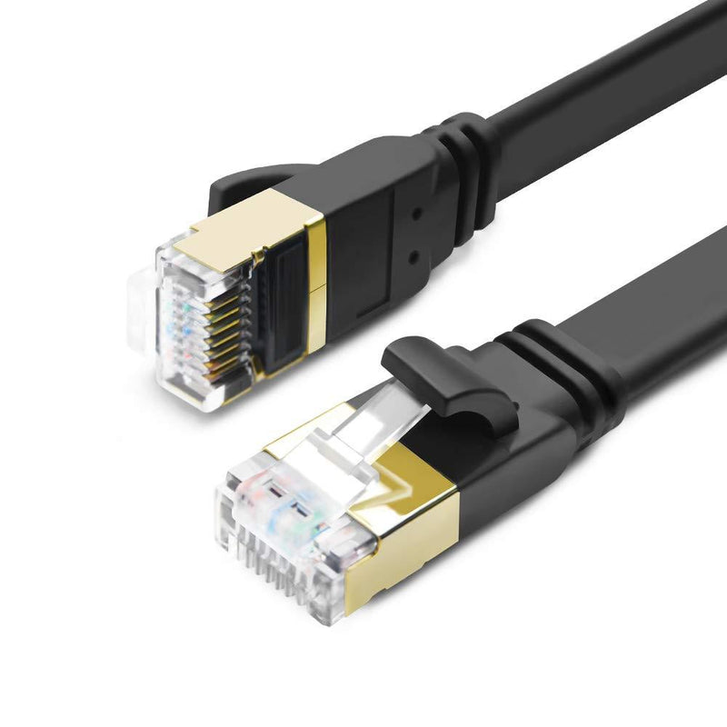 CAT8 Ethernet Cable 20ft, High Speed 40Gbps 2000MHz SFTP Flat Internet Network LAN Cable with Gold Plated RJ45 Connector for Router, Modem, PC, Switches, Hub, Laptop, Gaming, Xbox (Black, 20ft/6m) Black