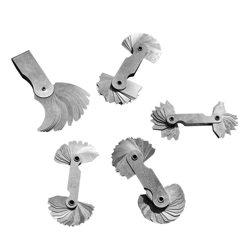 5Pcs Stainless Steel Radius Gauge, Portable Concave Convex External Internal Arc Measuring Tool Radius Fillet Gauge Set R0.3-1.5/ R1-6.5/ R7-14.5/ R15-25/ R25-50