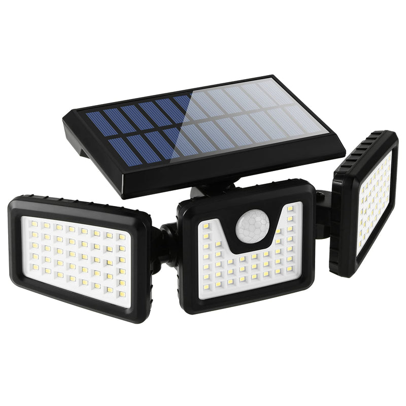INCX Solar Motion Sensor Lights Outdoor, 3 Heads Security Lights Solar Powered, 118 LED Flood Light Motion Detected Spotlight for Garage Yard Entryways Patio, IP65 Waterproof 1 Pack Black