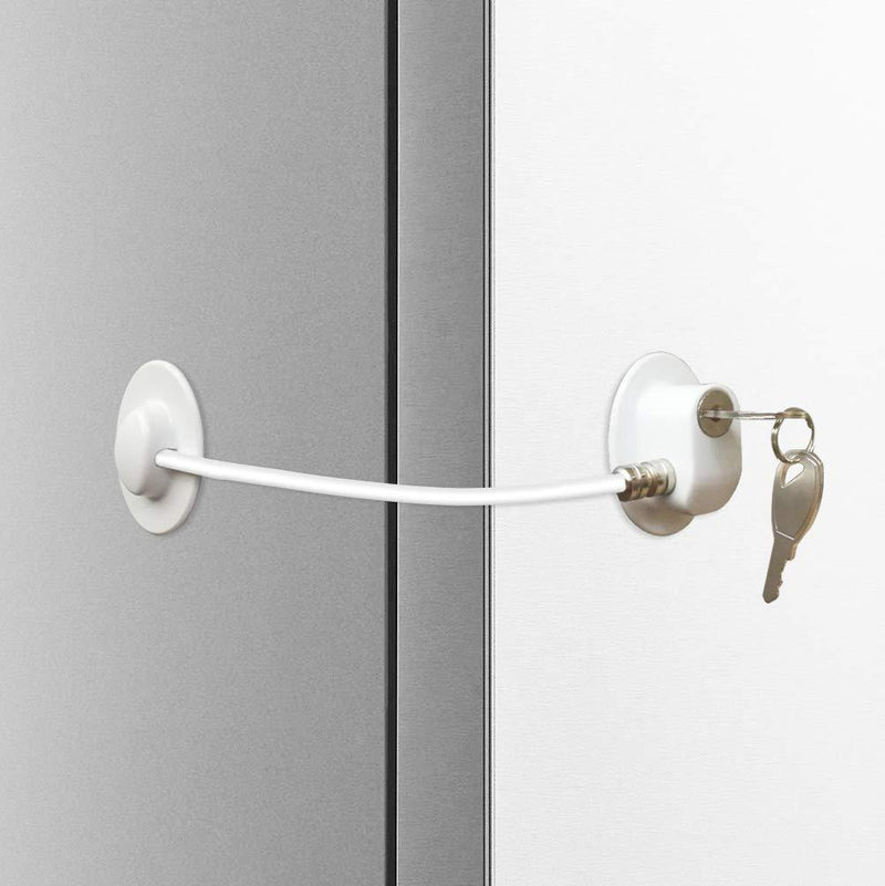 Alamic Refrigerator Door Lock - Freezer Door Lock Cabinet Lock Strong Adhesive Cable Lock Security Door Lock White - 1 Pack White Refrigerator Door Lock - 1 Pack