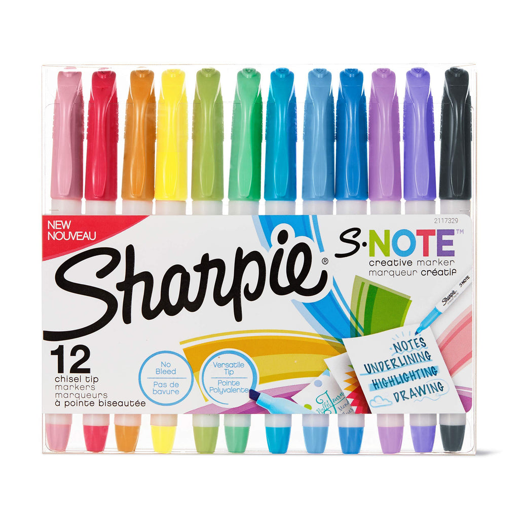 Sharpie S-Note Creative Markers, Highlighters, Assorted Colors, Chisel Tip, 12 Count 12-Count