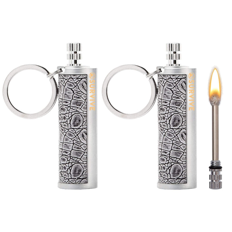 SURVIVE Permanent Match Metal, 2 Pack, Reusable Survival Fire Starter Lighter, Emergency Waterproof Keychain Striker Stick Kit Silver