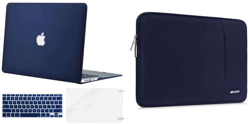 MOSISO Plastic Hard Shell Case & Vertical Sleeve Bag Compatible with MacBook Air 13 inch (Models: A1369 & A1466, Older Version 2010-2017 Release), Navy Blue