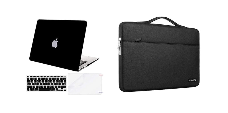 MOSISO Plastic Hard Shell Case & 360 Protective Sleeve Bag Compatible with MacBook Air 13 inch (Models: A1369 & A1466, Older Version 2010-2017 Release), Black