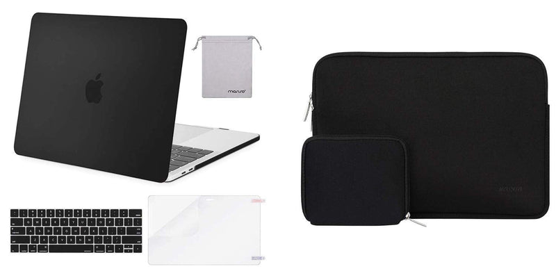 MOSISO Plastic Hard Shell Case & Water Repellent Neoprene Sleeve Bag Compatible with MacBook Pro 13 inch 2020 2019 2018 2017 2016 Release A2338 M1 A2289 A2251 A2159 A1989 A1706 A1708, Black