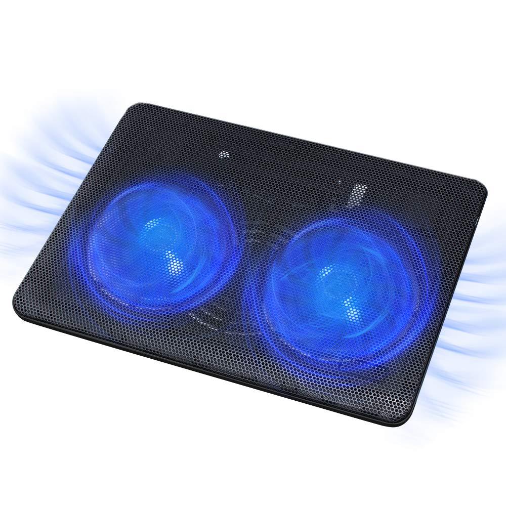 FLAGTOP Laptop Fan Cooling Pad with 2 Big Fans, Compatible with 14 - 15 inch Computer, Lightweight, Quiet, Slim, Portable Laptop Cooling Fan with 2 in 1 USB Port, Blue LED Light, Adjustable Stand