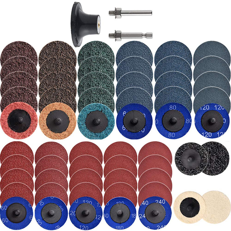 NYXCL 60Pcs Sanding Discs Set, 2 inch Quick Change Sanding Discs with 1/4" Holders, Die Grinder Surface Conditioning Burr Rust Paint Removal 60Pcs Quick Change Discs 2 Inch(A/O main)