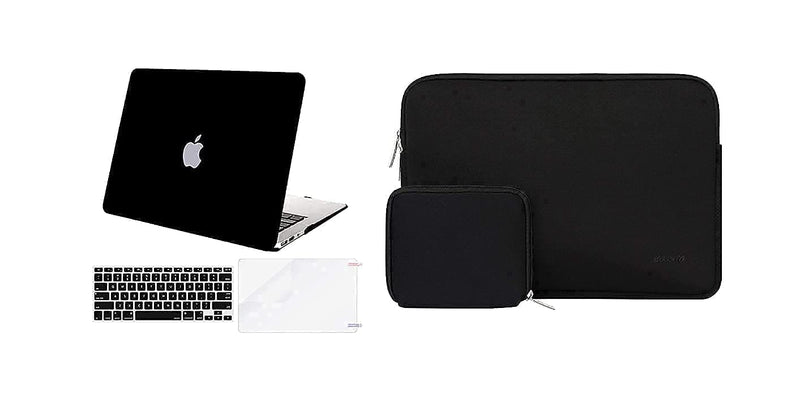 MOSISO Plastic Hard Shell Case & Water Repellent Neoprene Sleeve Bag Compatible with MacBook Air 13 inch (Models: A1369 & A1466, Older Version 2010-2017 Release), Black