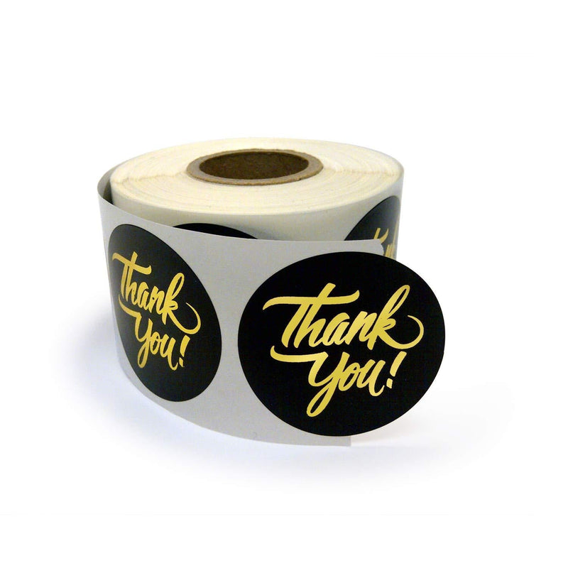 Next Day Labels 500 Thank You Stickers / for Company Promotional Items, Party Favors, Envelopes, or Business Merch / Round, 1.5 inches, Black and Gold Foil Lettering