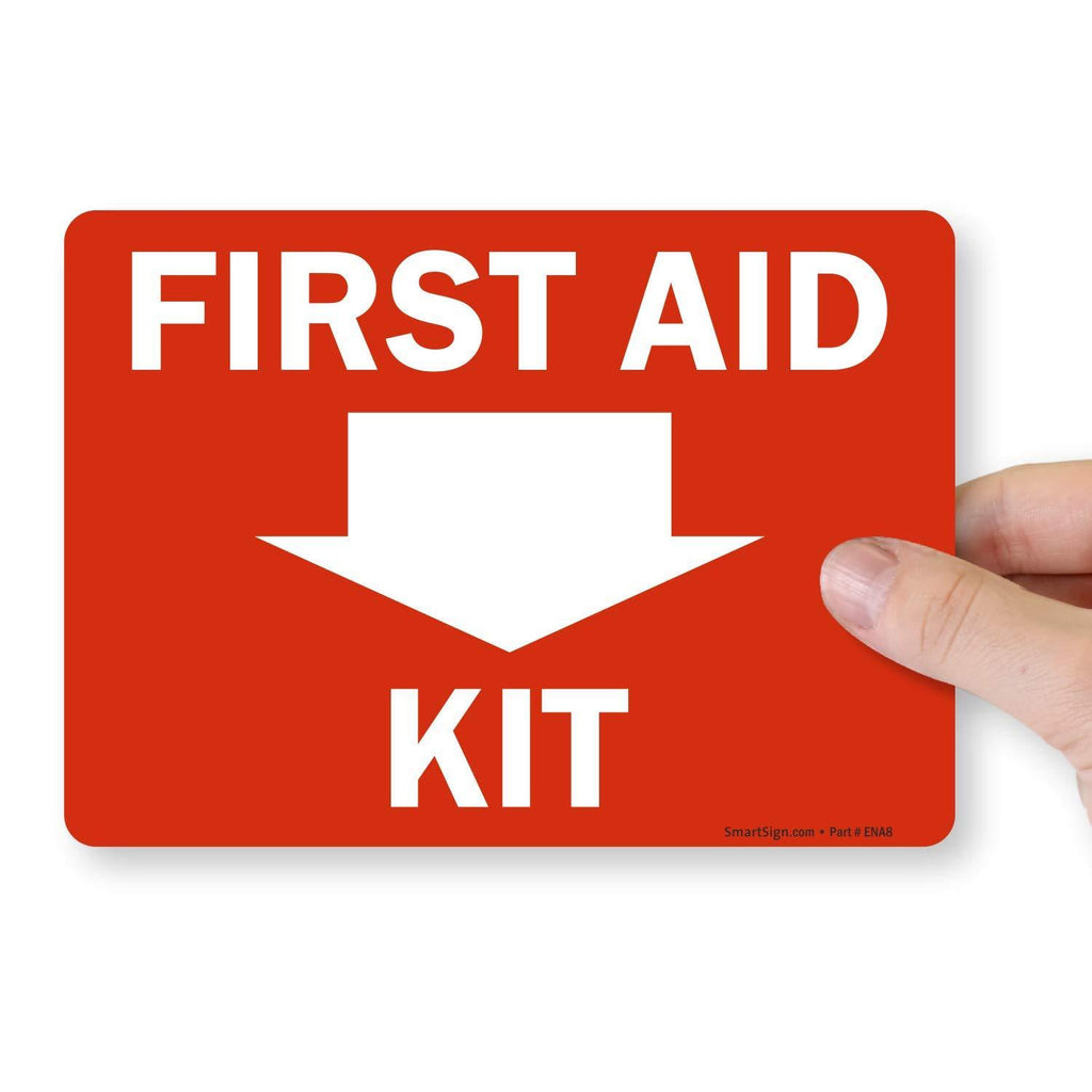 SmartSign “First Aid Kit” Label | 5" x 7" Polyester with SuperStick Adhesive, Pack of 4 5" x 7" SuperStick Label (Pack of 4)