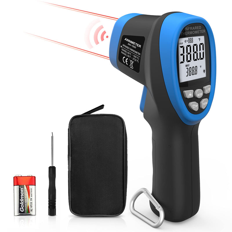 Digital Infrared Thermometer - Non Contact High Temperature Gun ANNMETER AN-1500 Infra Pyrometer Temp Gauge -58~2732℉ Handheld IR Laser Reader for Cooking Kiln HVAC (NOT for Human Temp) Blue