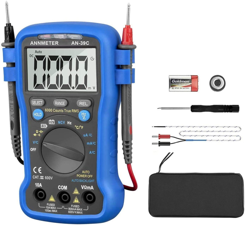 ANNMETER AN-39C Multimeter Auto-Ranging True RMS 6000 Counts Multimeter, Accurate Voltmeter Ohmmeter Capacitance Meter, Measures Voltage Current Resistance and Temperature