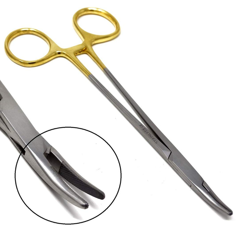 TC Heaney Needle Holder Driver 6.25"(15.24cm),Curved with Tungsten Carbide Inserts and Gold Rings with Locking Mechanism, Premium Quality