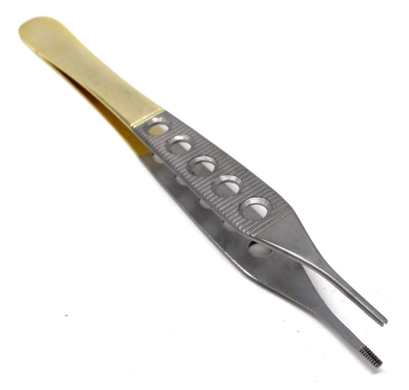 Premium Quality Adson Brown Tissue 9x9teeth Forceps 6",Straight, Gold Handle, Stainless Steel