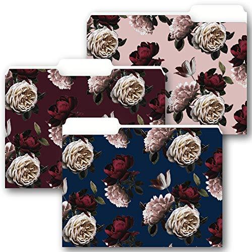 Decorative File Folders – Navy Moody Flowers Cute Design, 9-Count Colored File Folders Letter Size, 1/3-Cut Tabs, Office Supplies File Filing Organizers, 9.75 x 11.5 Inches