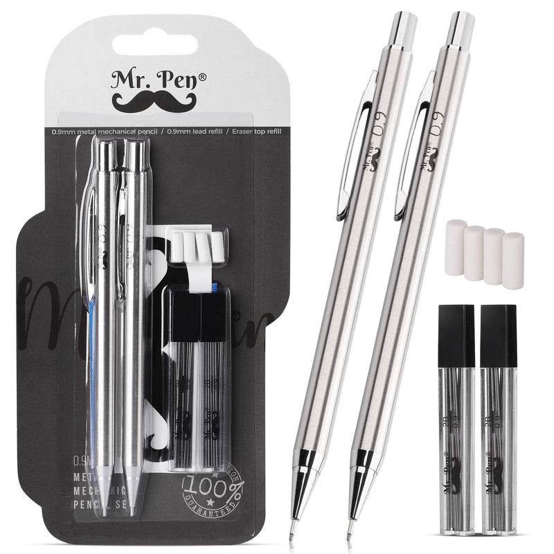 Mr. Pen- Mechanical Pencils 0.9, Pack of 2, Metal Mechanical Pencil with Lead and Eraser, Drafting Pencil, Drawing Pencil, Mechanical Pencil, 0.9 Mechanical Pencils, Artist Mechanical Pencils, 0.9mm