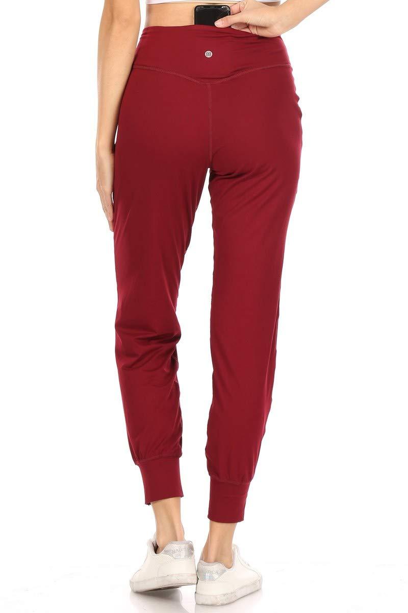 Leggings Depot Women's Printed Solid Activewear Jogger Track Cuff Sweatpants Activeflex Slim-fit Jogger-burgundy Small
